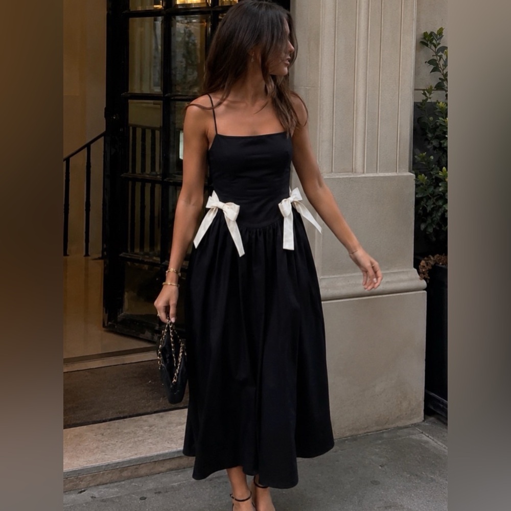 NWOT Bow Detail Cotton Midi Dress MOON RIVER Sz M